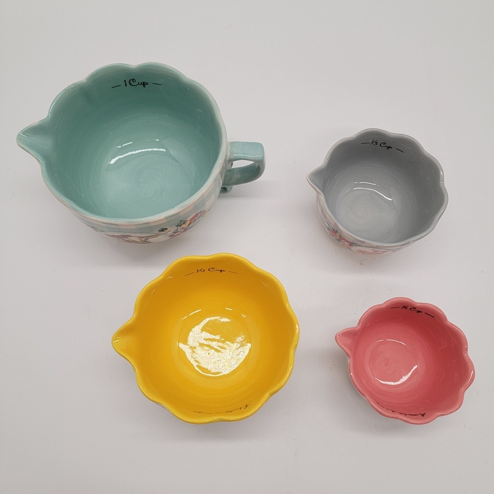 Pioneer Woman Gingham Sweet Romance Measuring Cups Set of 4 Country Farm Animals